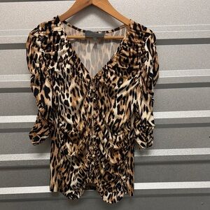 Sunday in Brooklyn Womens Ruched Lepoard Animal Print Top Size Large Y2K Retro